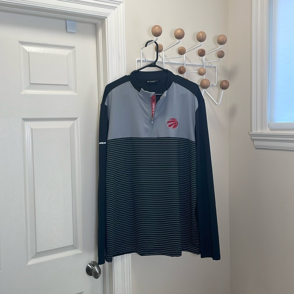 Levelwear NBA Toronto Raptor's Shirt Long Sleeve 1/4 Zip Up  - Black / Grey - XL